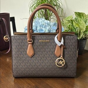 Michael Kors Brown and Tan Satchel with Gold Accents